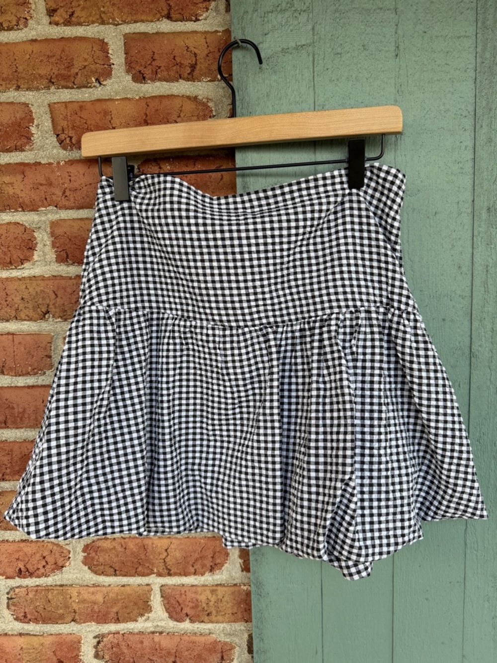 bp Black & White Gingham Bubble Hem Mini Skirt